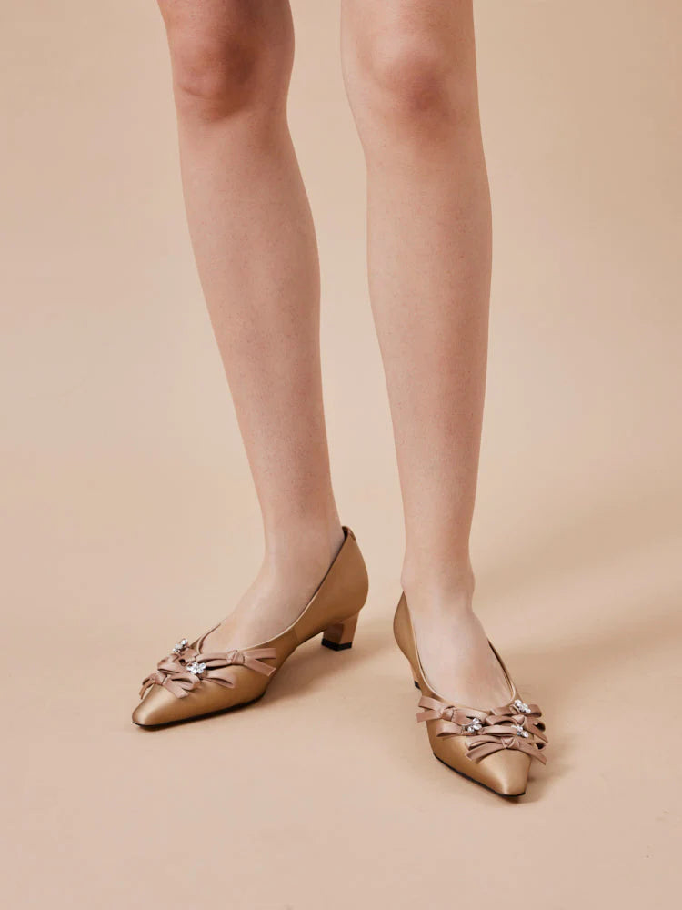 PAZZION, Coco Embellished Bow Heels, Khaki