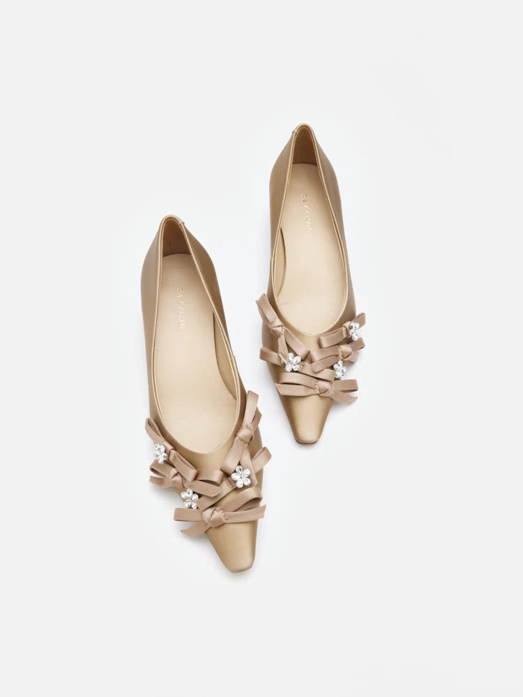 PAZZION, Coco Embellished Bow Heels, Khaki