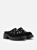 PAZZION, Collette Suede Embellished Clog Mules, Black