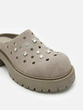 PAZZION, Collette Suede Embellished Clog Mules, Grey