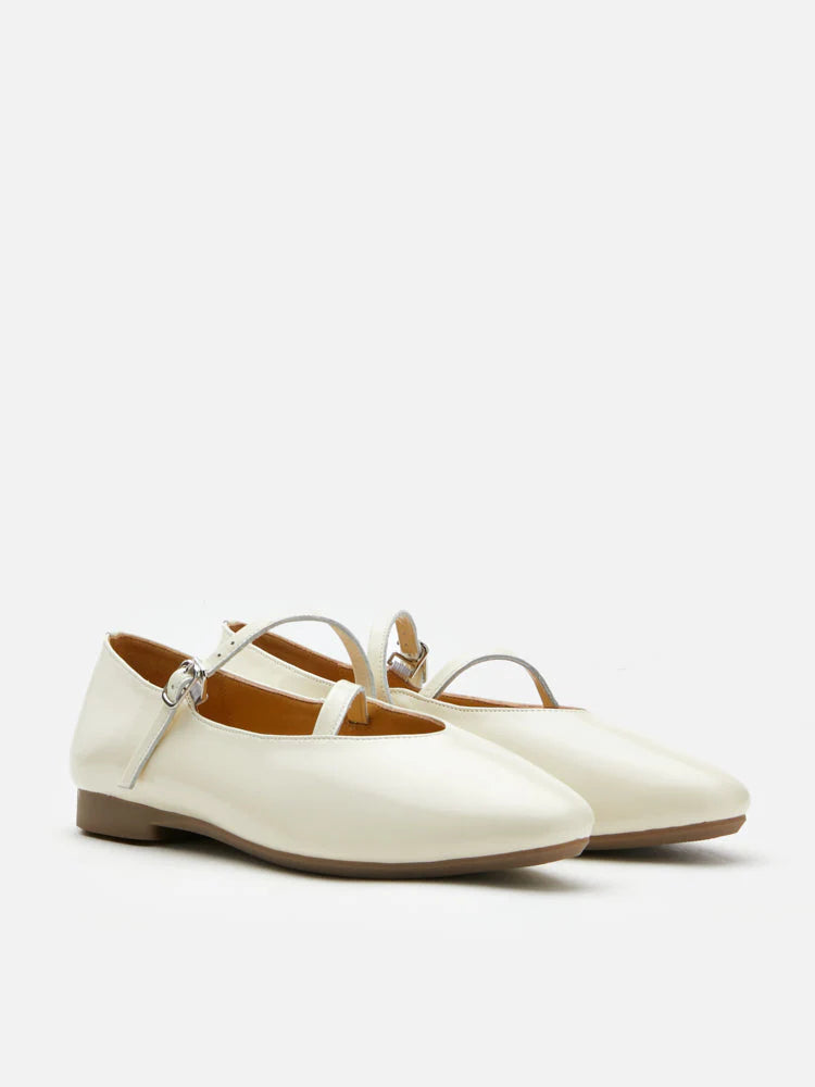 PAZZION, Corinne Glossy Strappy Flats, Beige