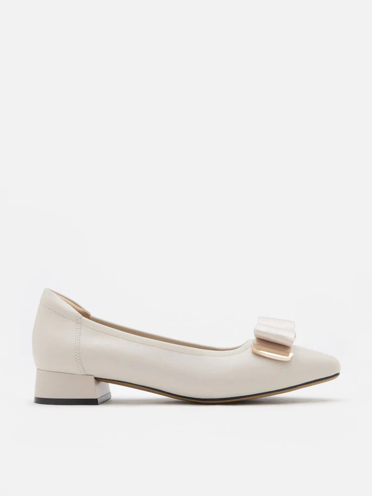 PAZZION, Elaia Point-Toe Bow Buckle Heels, Beige