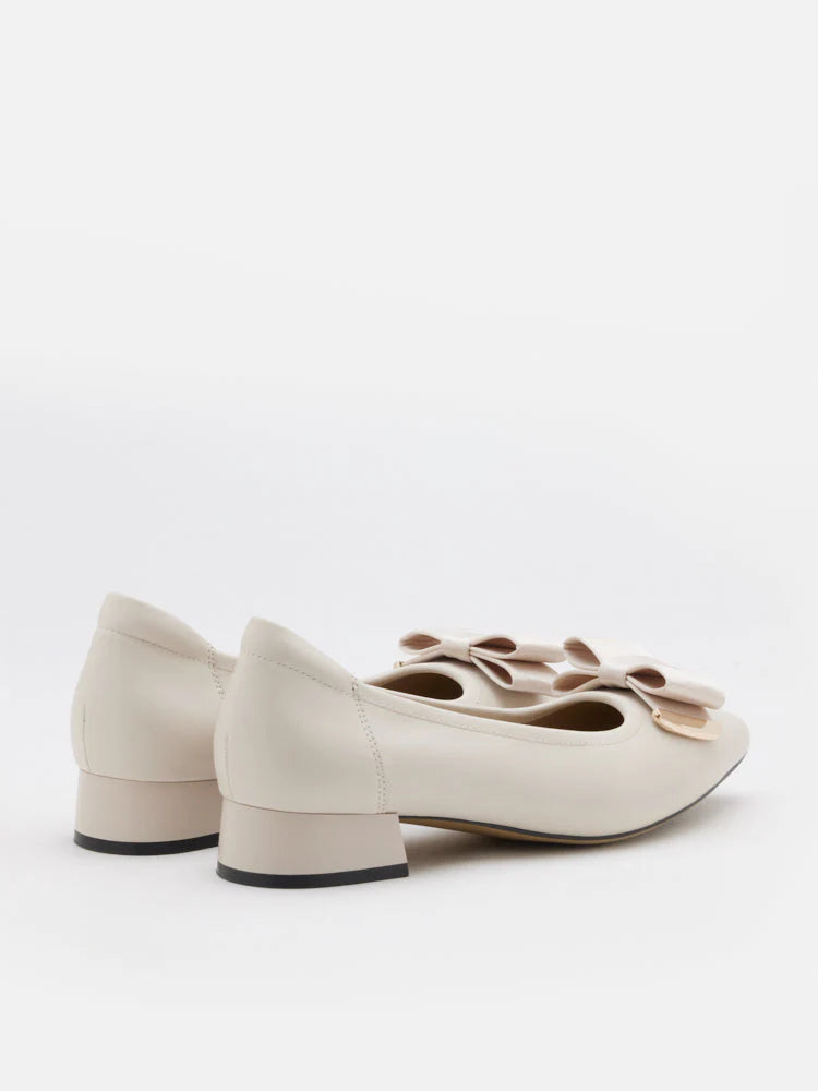 PAZZION, Elaia Point-Toe Bow Buckle Heels, Beige