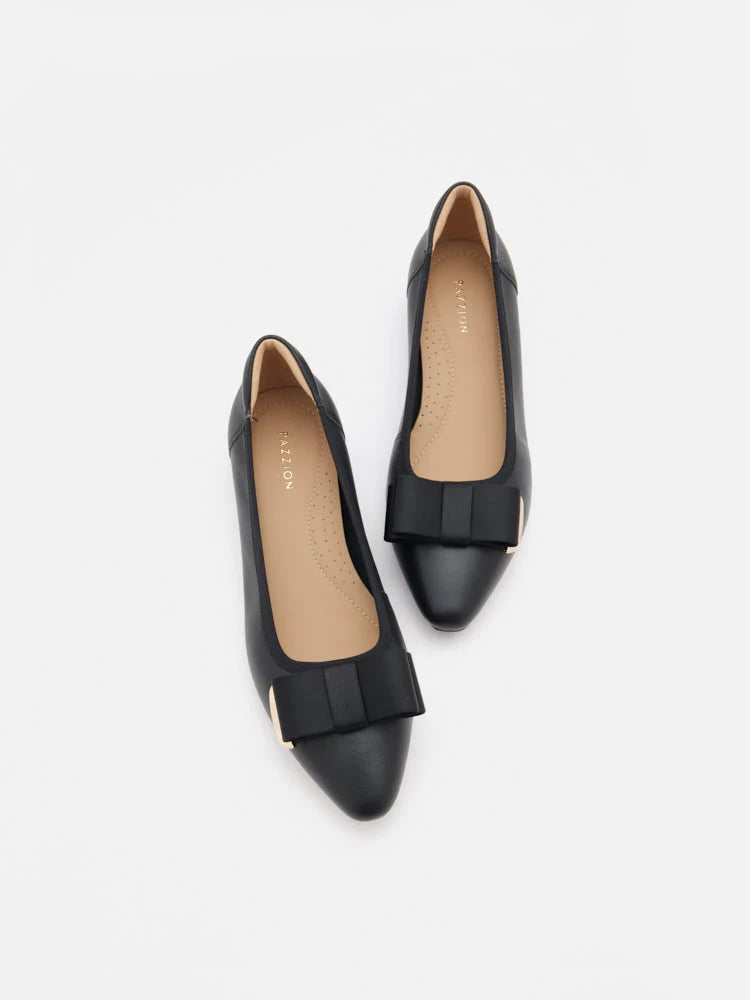 PAZZION, Elaia Point-Toe Bow Buckle Heels, Black