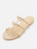 PAZZION, Elena Bow Cage Patent Leather Slides, Almond