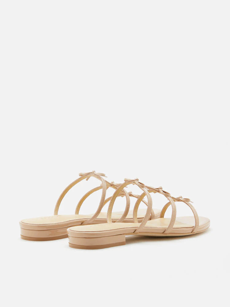 PAZZION, Elena Bow Cage Patent Leather Slides, Almond