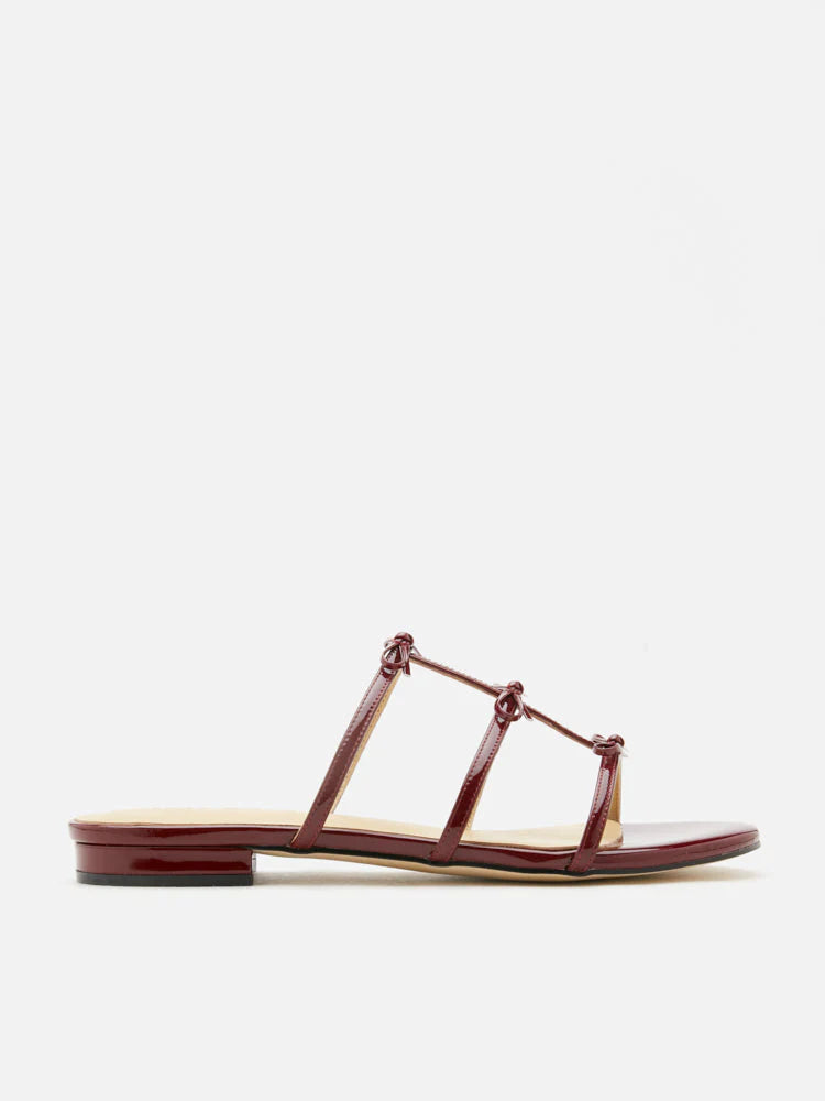 PAZZION, Elena Bow Cage Patent Leather Slides, Wine