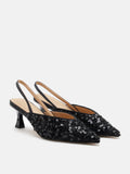 PAZZION, Esme Sequin Pointed Toe Slingback Heels, Black