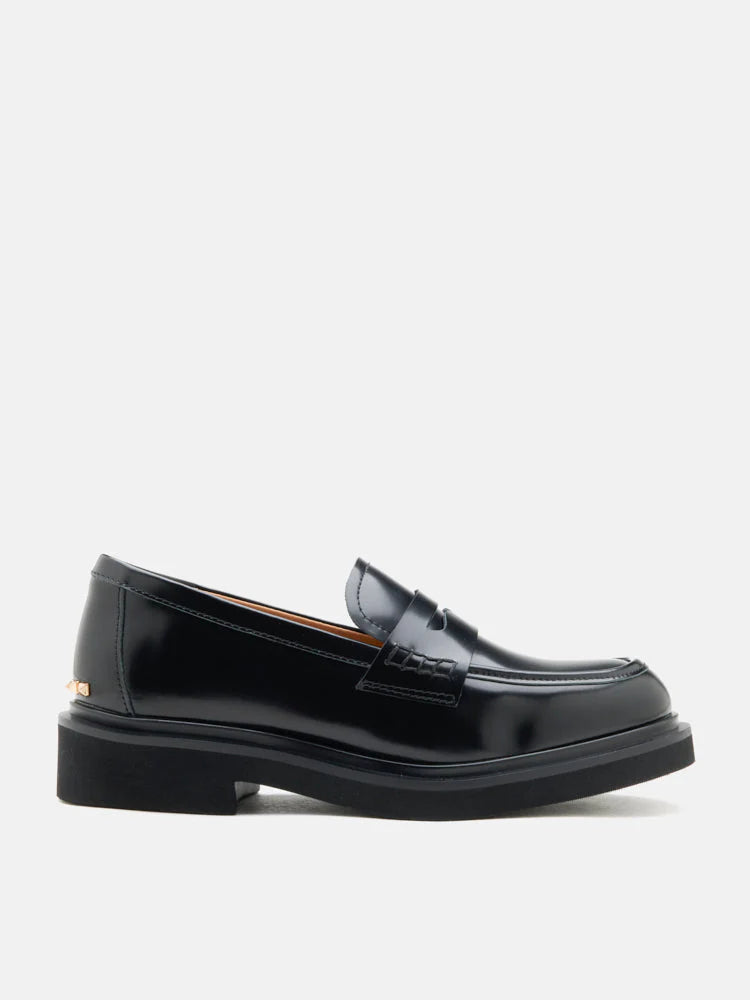 PAZZION, Finn Studded Heel Penny Loafers, Black