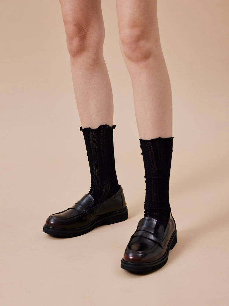 PAZZION, Finn Studded Heel Penny Loafers, Brown