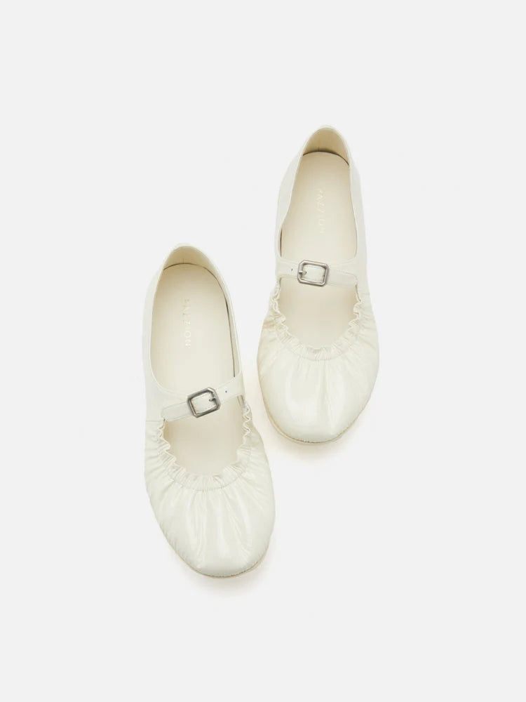 PAZZION, Frieda Ruched Patent Mary Janes, Beige