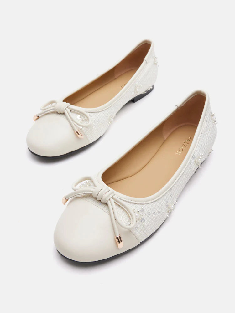 PAZZION, Heather Crystal-Embellished Bow Ballet Flats, Beige