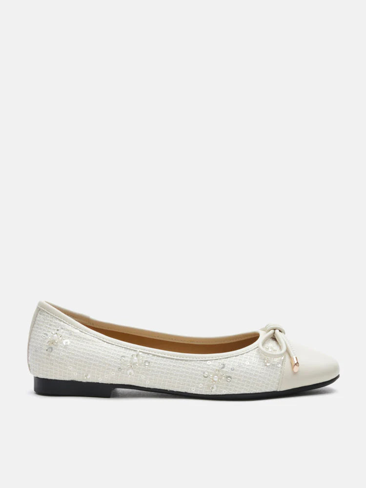 PAZZION, Heather Crystal-Embellished Bow Ballet Flats, Beige