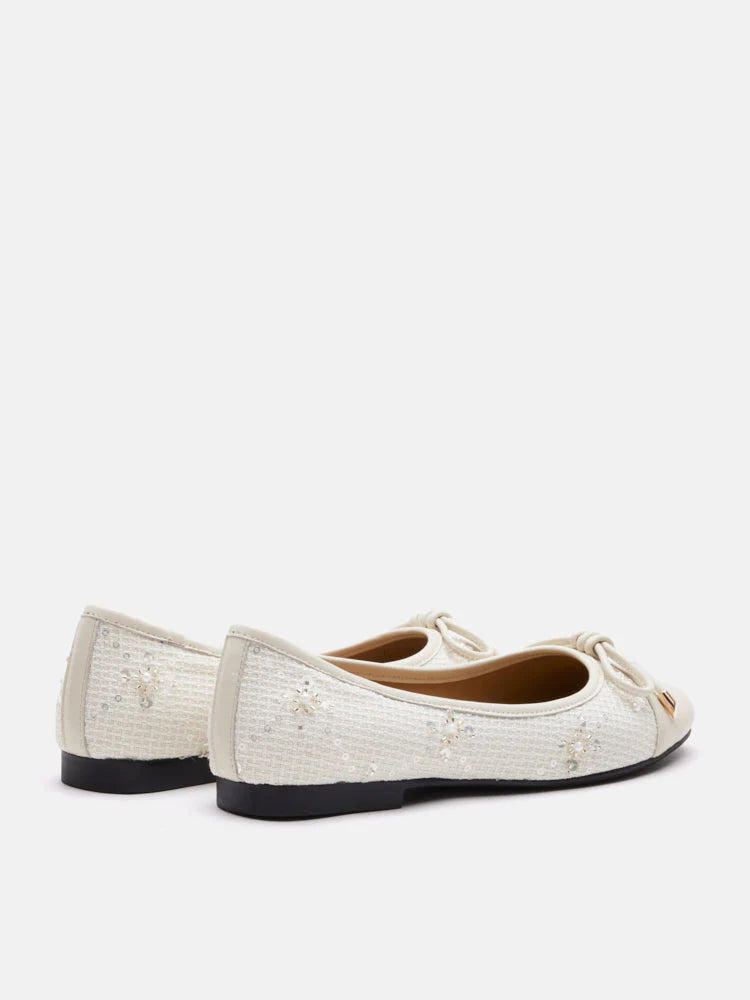 PAZZION, Heather Crystal-Embellished Bow Ballet Flats, Beige