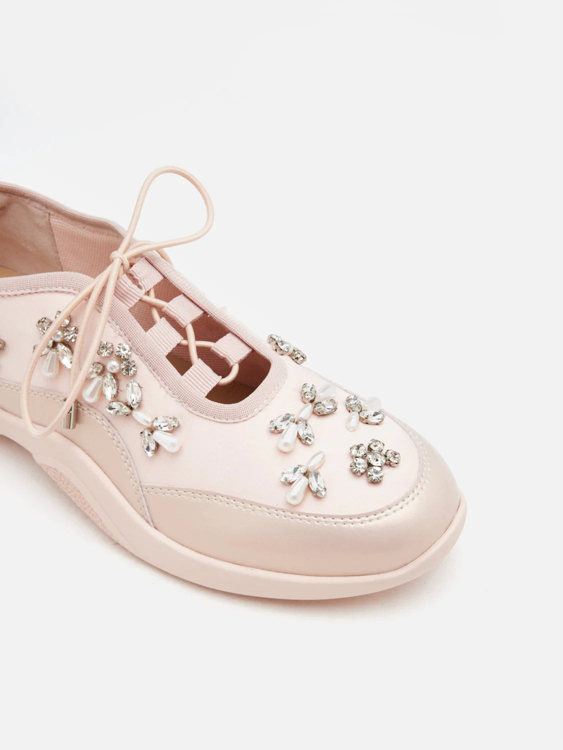 PAZZION, Isabeli Crystal-Embellished Lace-Up Sneakers, Pink