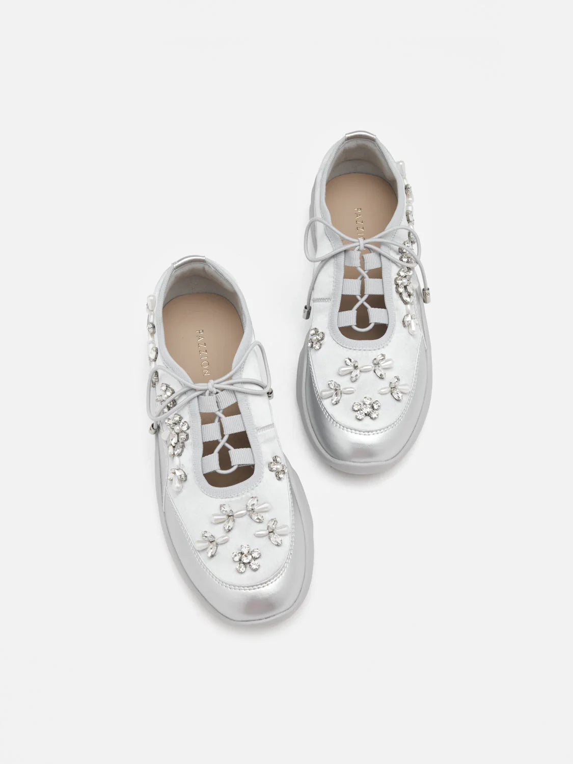 PAZZION, Isabeli Crystal-Embellished Lace-Up Sneakers, Silver