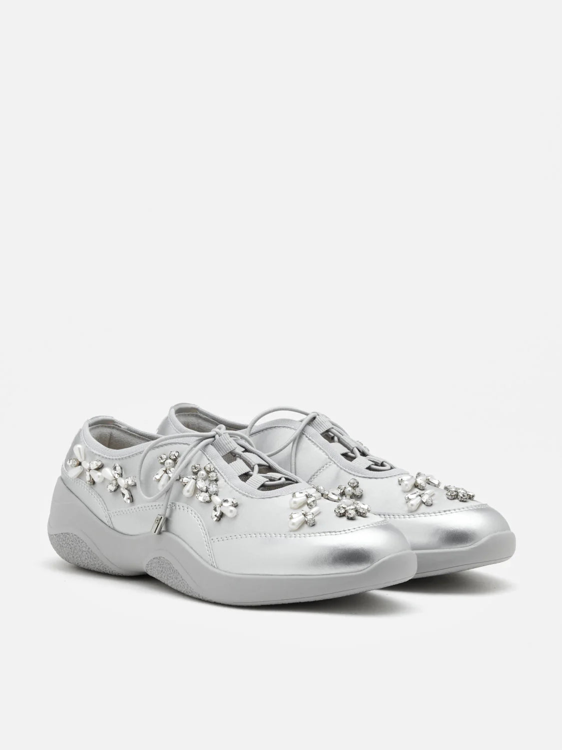 PAZZION, Isabeli Crystal-Embellished Lace-Up Sneakers, Silver