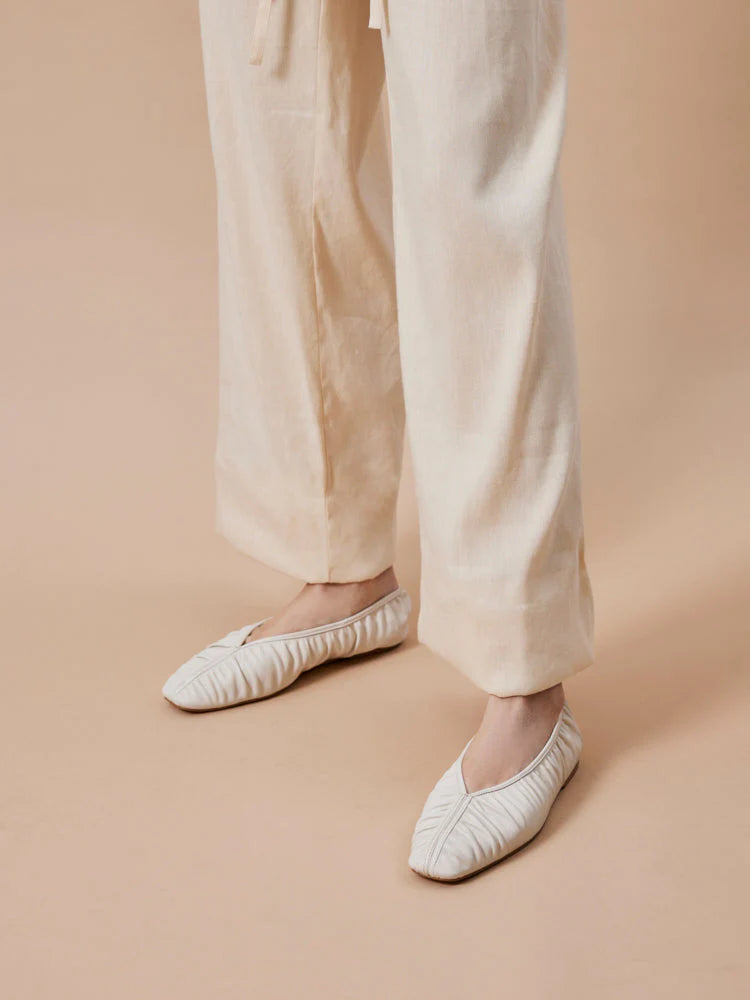 PAZZION, Isabella Gathered Ruched Flats, Beige