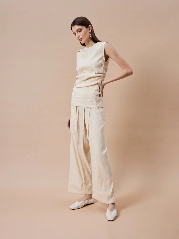 PAZZION, Isabella Gathered Ruched Flats, Beige