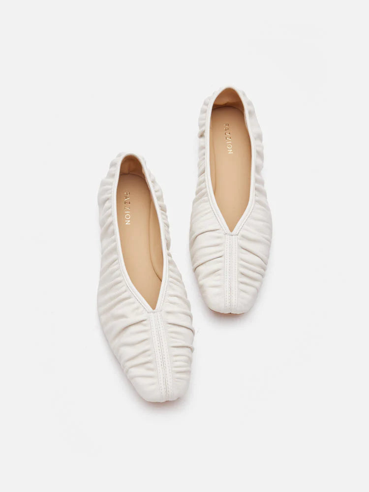PAZZION, Isabella Gathered Ruched Flats, Beige