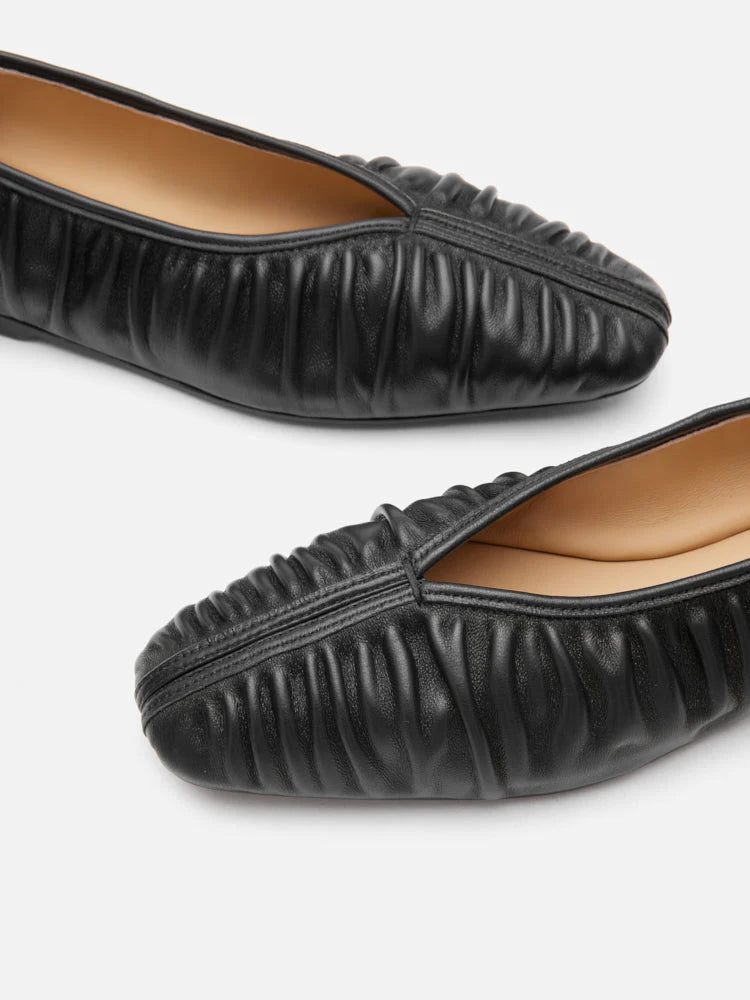 PAZZION, Isabella Gathered Ruched Flats, Black