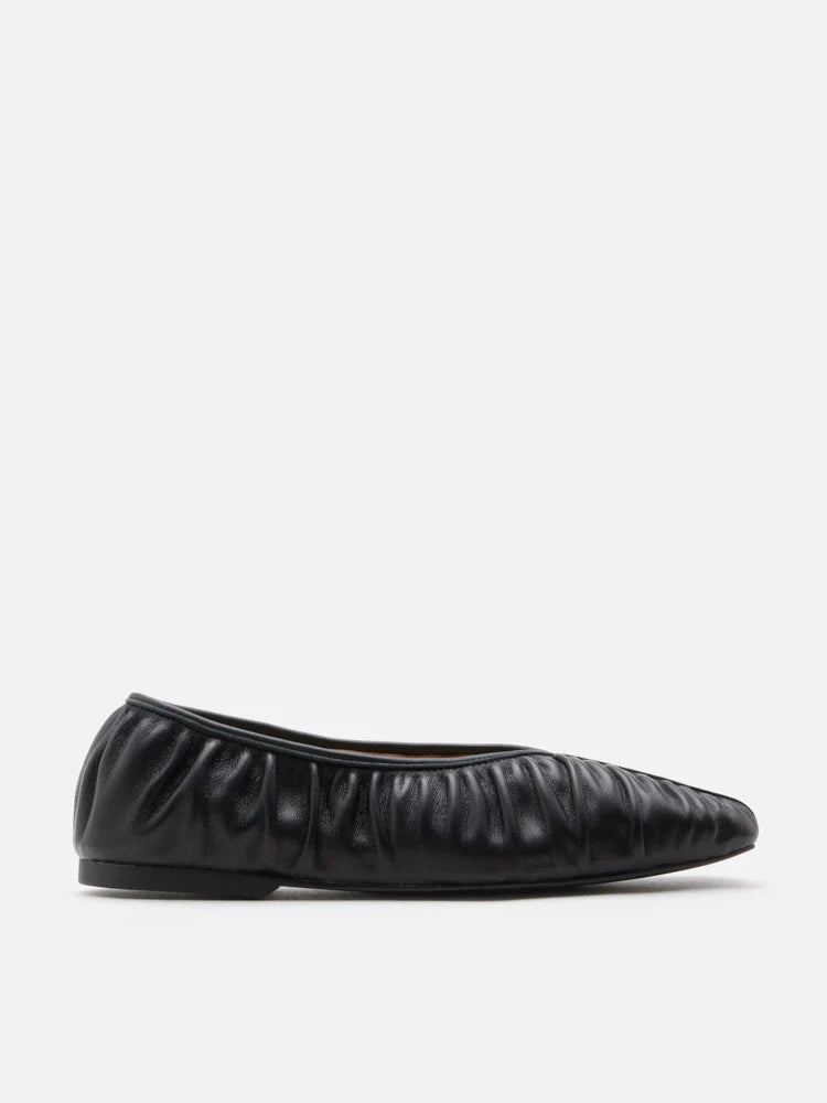 PAZZION, Isabella Gathered Ruched Flats, Black