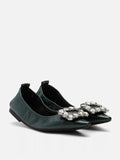 PAZZION, Jannat Jewel Buckle Foldable Flats, Darkgreen