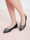 PAZZION, Jannat Jewel Buckle Foldable Flats, Darkgreen