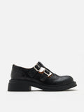 PAZZION, Kimora Double Buckle Brogue Loafers, Black