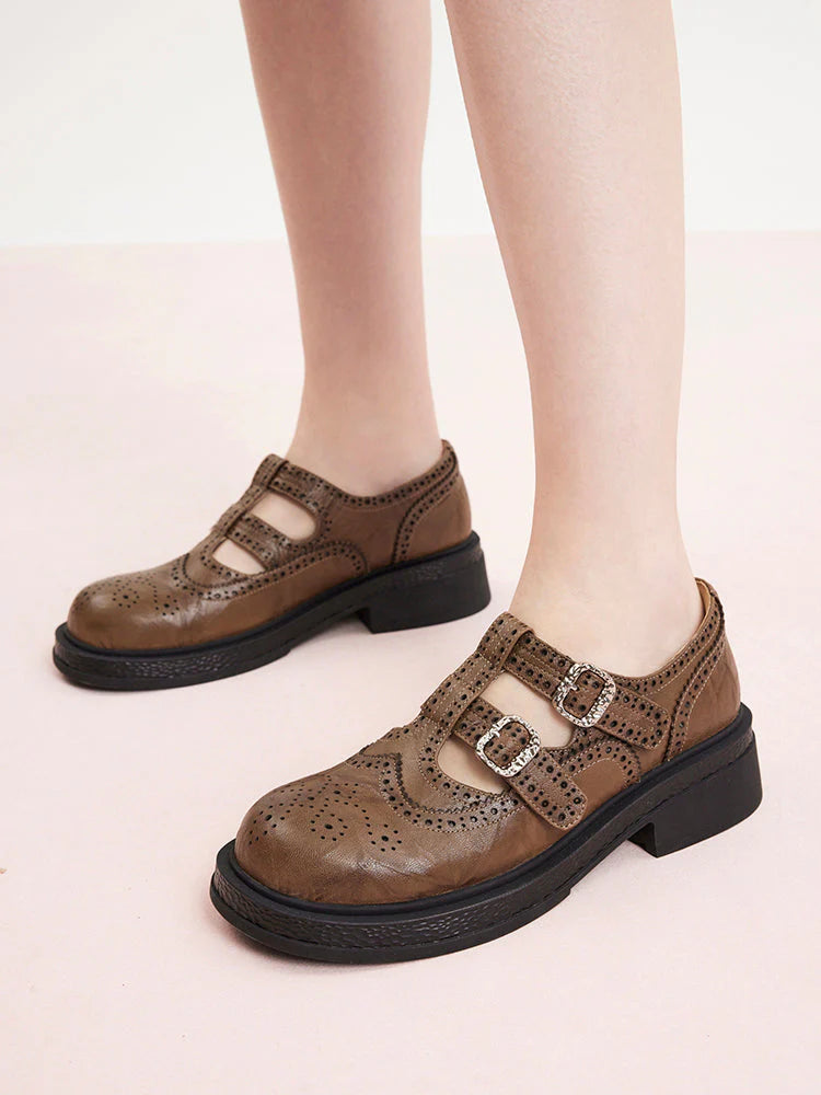 PAZZION, Kimora Double Buckle Brogue Loafers, Khaki