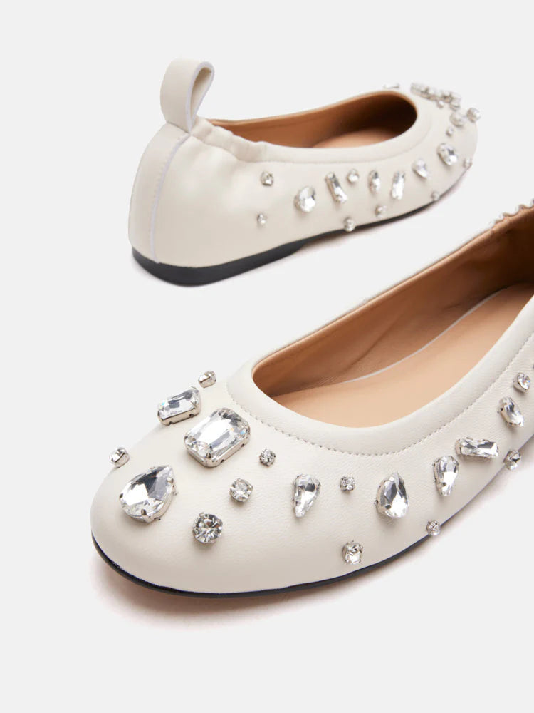 PAZZION, Levante Gem Embelished Flats, Beige