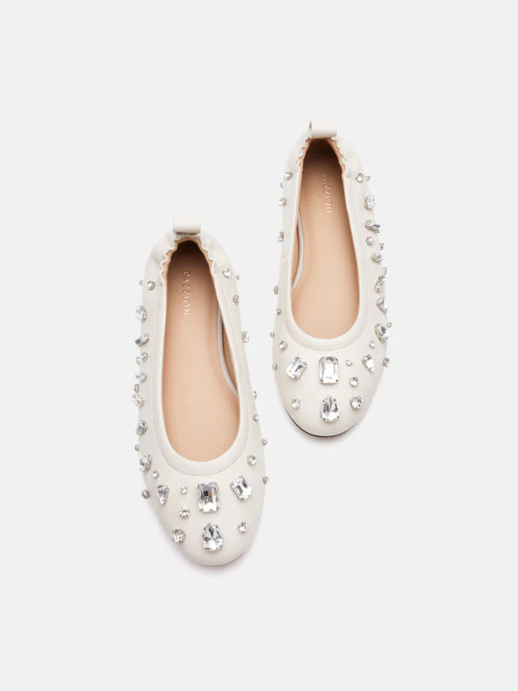 PAZZION, Levante Gem Embelished Flats, Beige