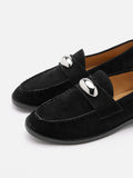 PAZZION, Lilibet Suede Metal-Buckle Loafers, Black