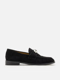 PAZZION, Lilibet Suede Metal-Buckle Loafers, Black