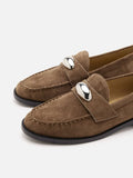 PAZZION, Lilibet Suede Metal-Buckle Loafers, Khaki