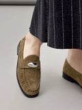 PAZZION, Lilibet Suede Metal-Buckle Loafers, Khaki