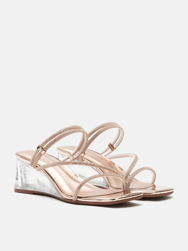 PAZZION, Lola Crystal Strap Wedges, Champagne