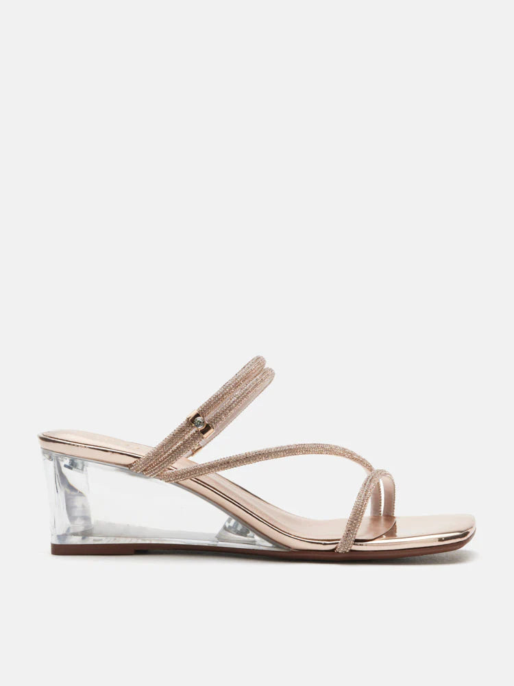 PAZZION, Lola Crystal Strap Wedges, Champagne