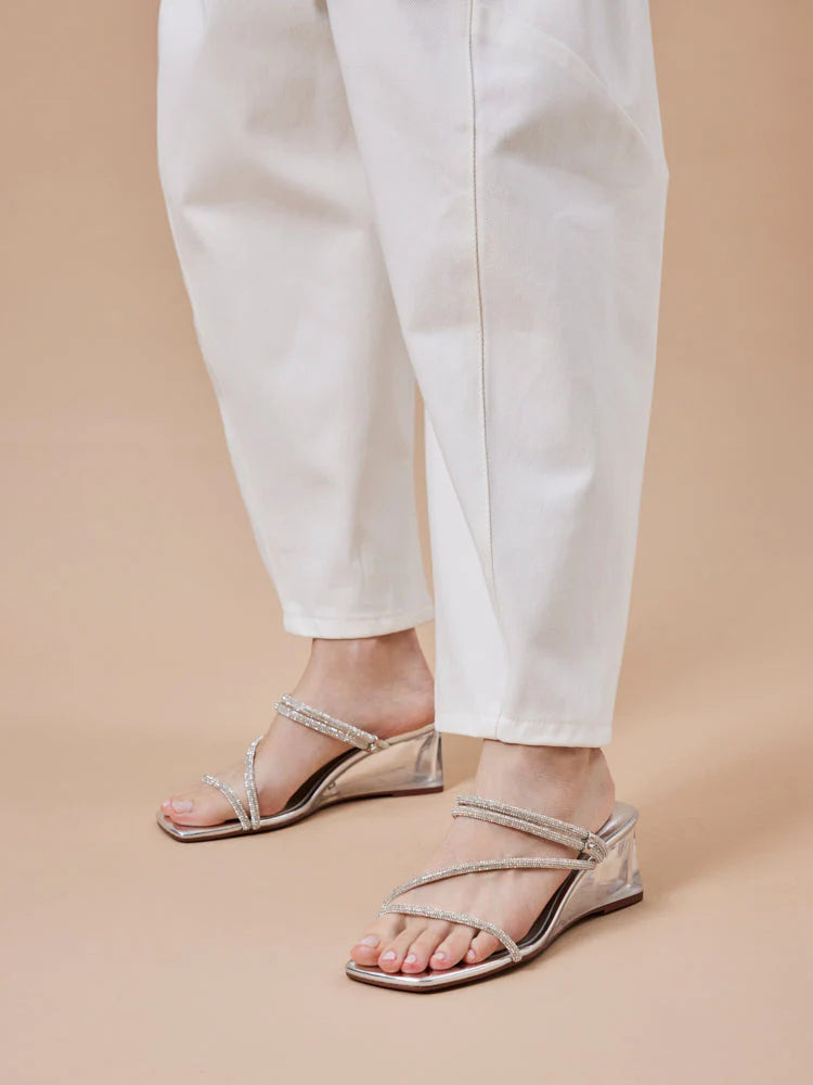 PAZZION, Lola Crystal Strap Wedges, Silver