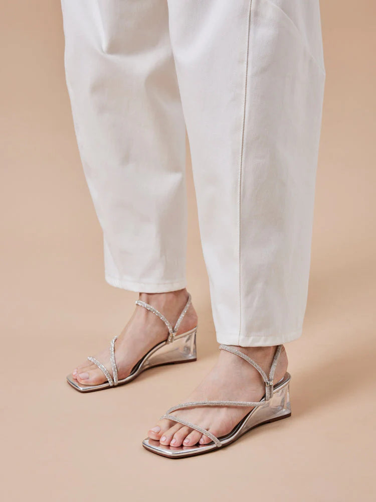PAZZION, Lola Crystal Strap Wedges, Silver