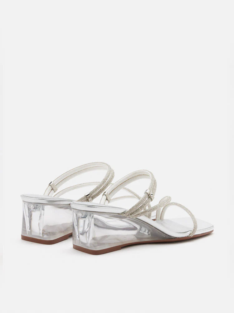 PAZZION, Lola Crystal Strap Wedges, Silver