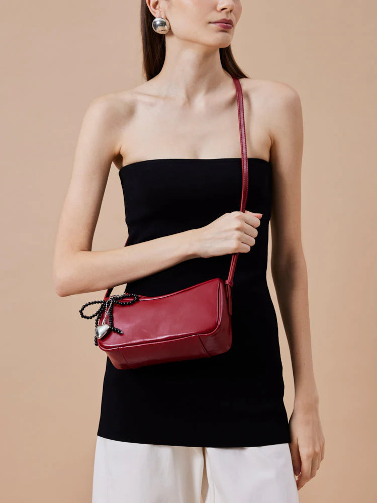 PAZZION, Luna Bow-Charm Slouchy Bag, Red