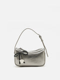PAZZION, Luna Bow-Charm Slouchy Bag, Silver
