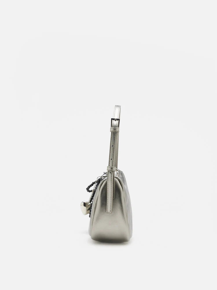 PAZZION, Luna Bow-Charm Slouchy Bag, Silver