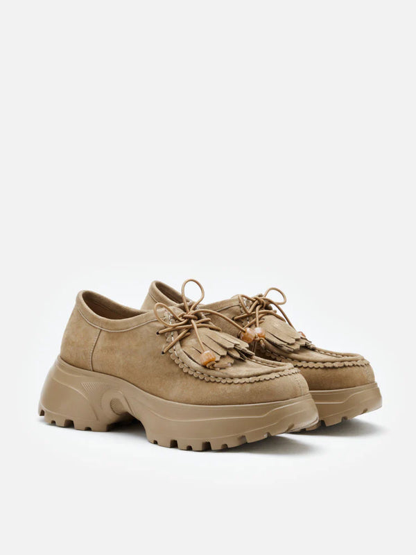 PAZZION, Maeve Suede Fringed Loafers, Camel
