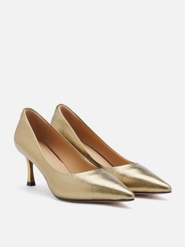 PAZZION, Marcie Metallic Pointed Toe Heels, Bronze