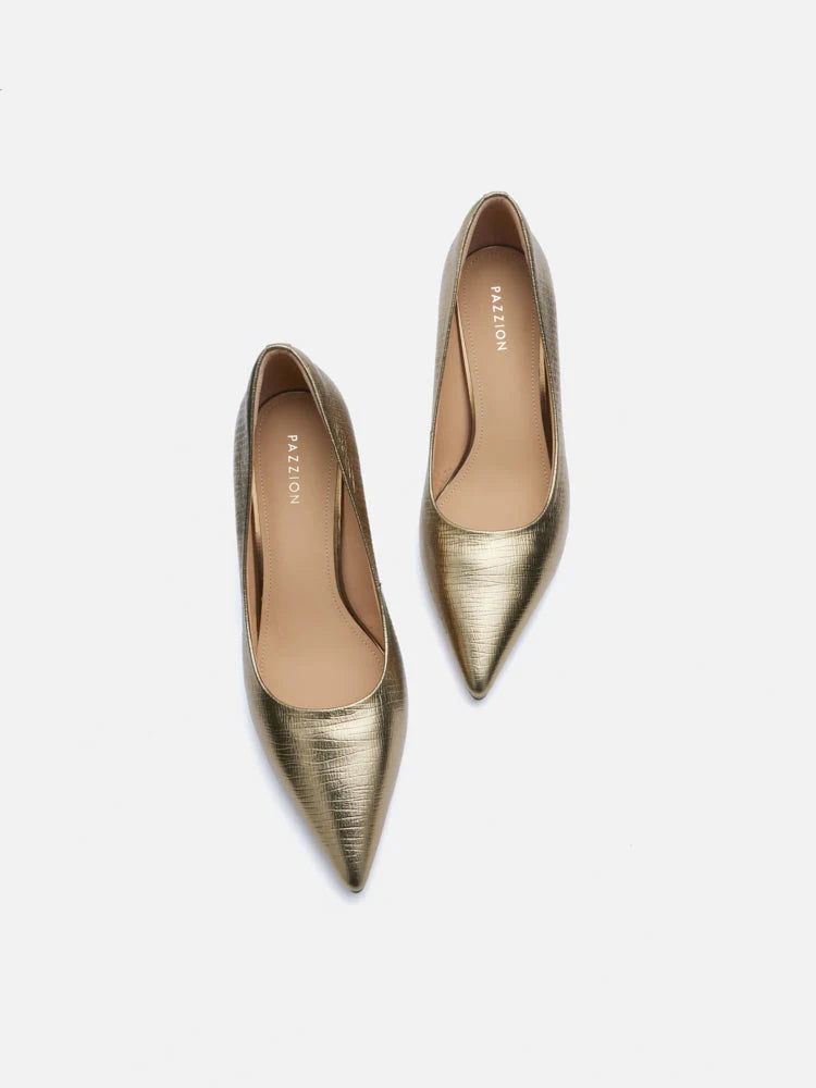 PAZZION, Marcie Metallic Pointed Toe Heels, Bronze