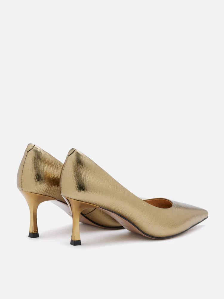PAZZION, Marcie Metallic Pointed Toe Heels, Bronze