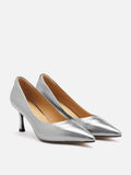 PAZZION, Marcie Metallic Pointed Toe Heels, Silver