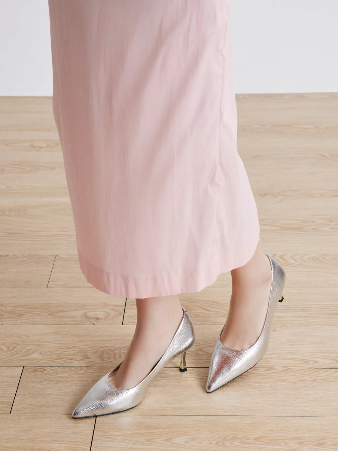 PAZZION, Marcie Metallic Pointed Toe Heels, Silver